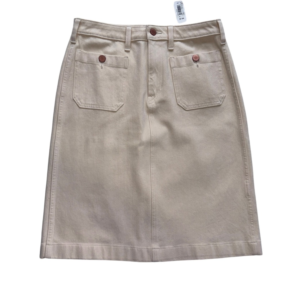 Banana Republic Denim Skirt Women Utility Patch Pocket Excellent Ecru 8 Beige